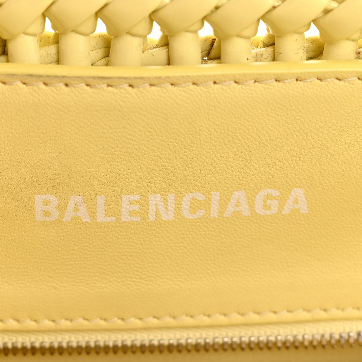 Balenciaga Varnished Faux Calfskin Braided XS Bistro Basket Pale Yellow 6 of 12