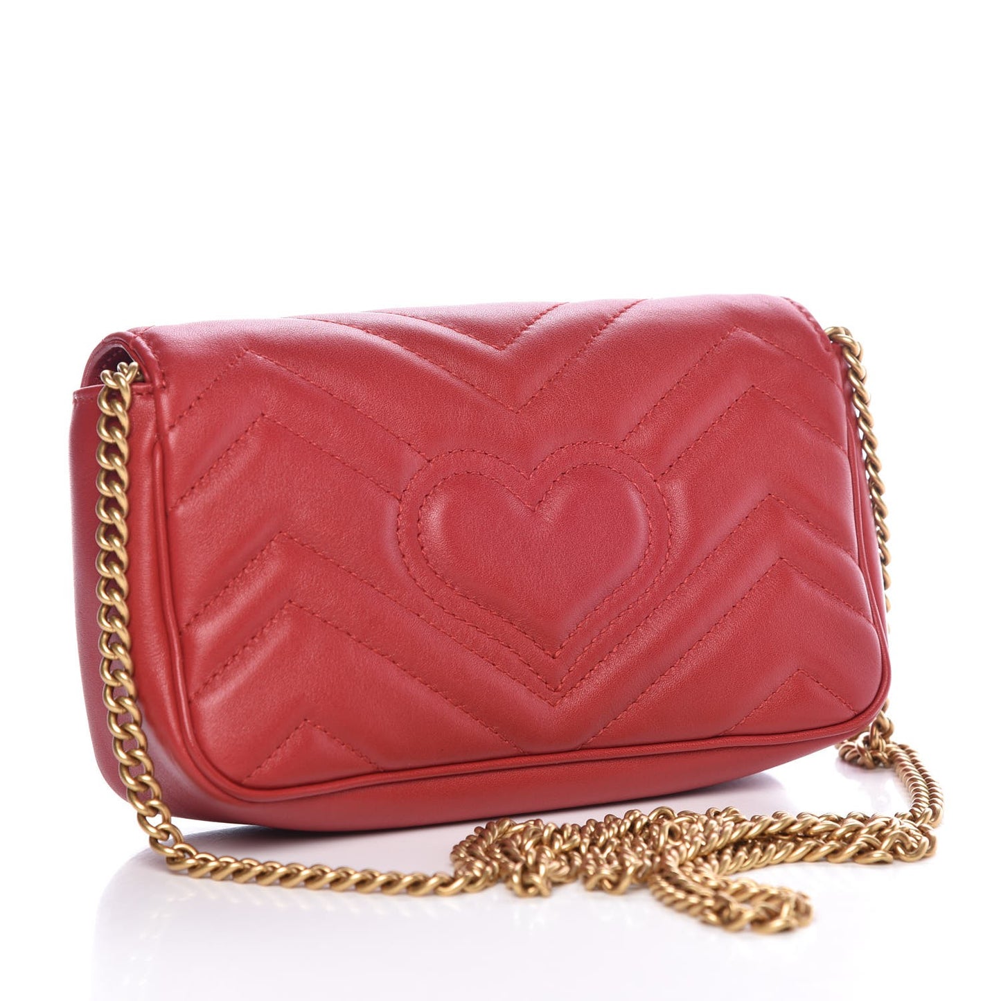 Calfskin Matelasse Super Mini GG Marmont Shoulder Bag Hibiscus Red