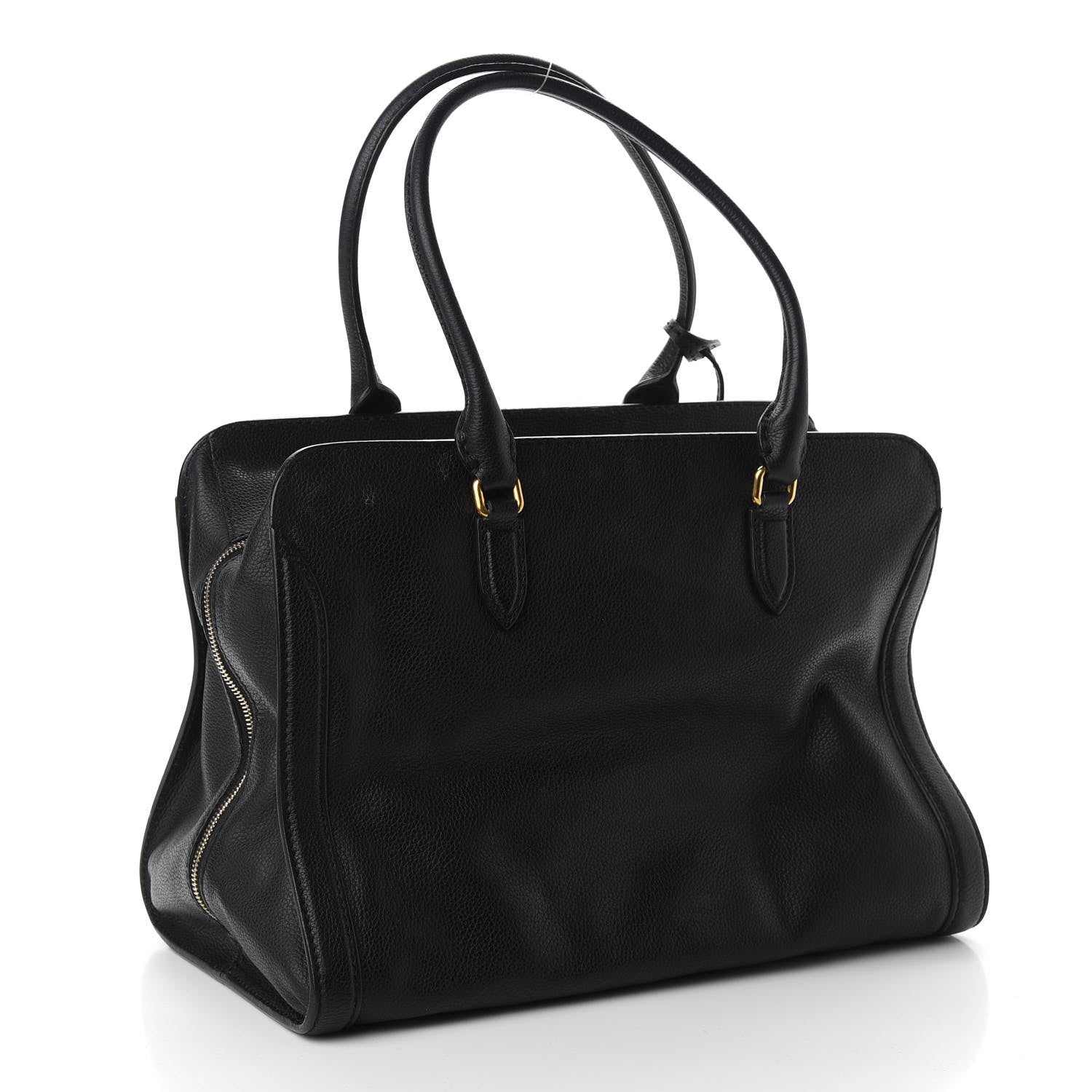 Alexander McQueen Pebbled Calfskin Large Skull Padlock Zip Around Tote Black 3 of 9