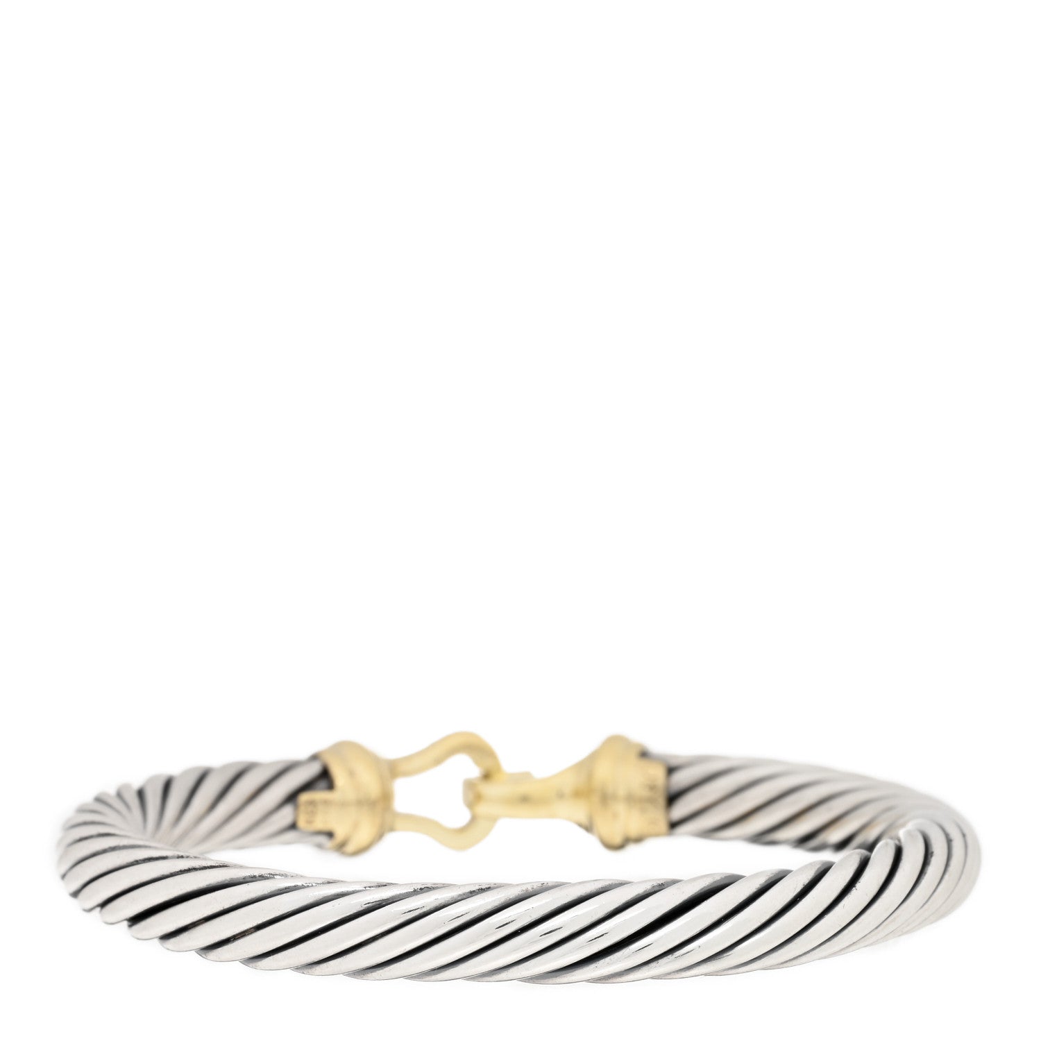 David Yurman Sterling Silver 14K Yellow Gold 7mm Cable Classic Buckle Bracelet 2 of 3