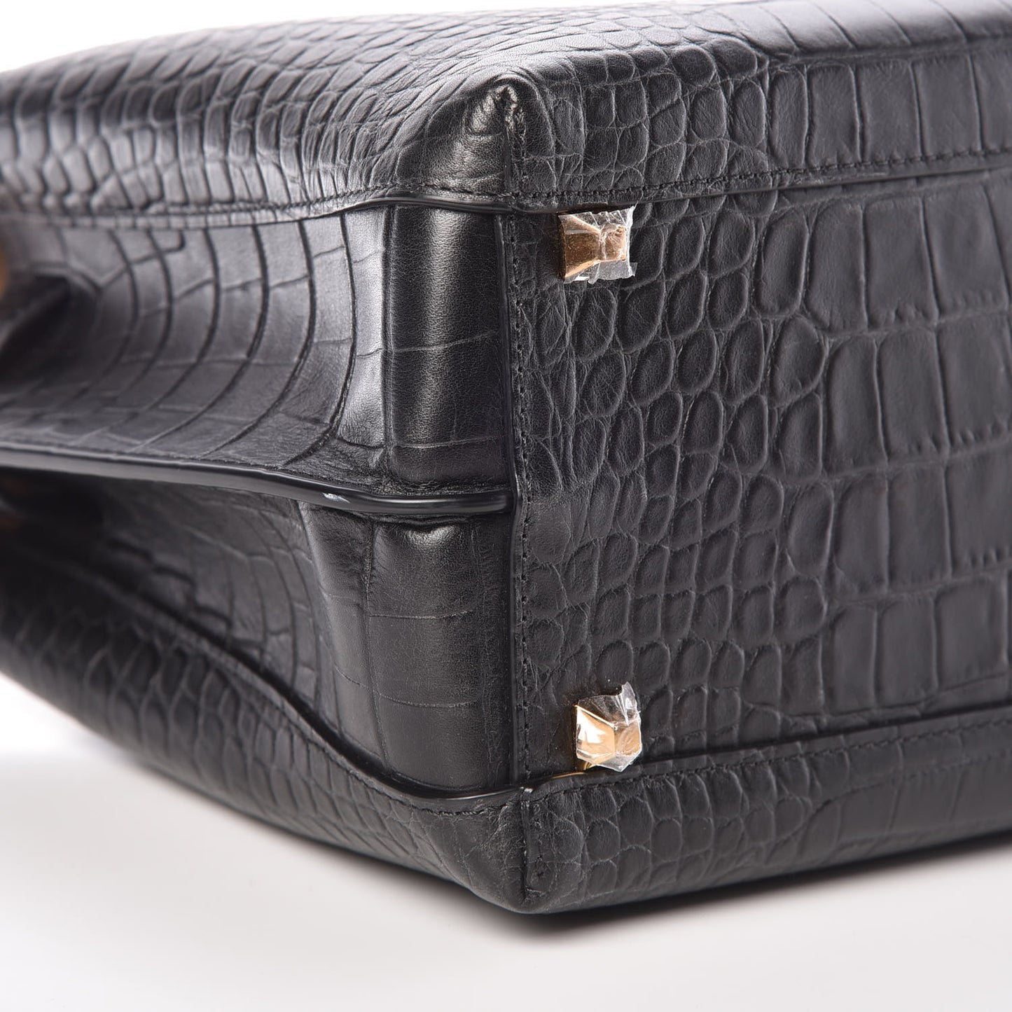 Calfskin Crocodile Embossed Medium Milla Tote Black