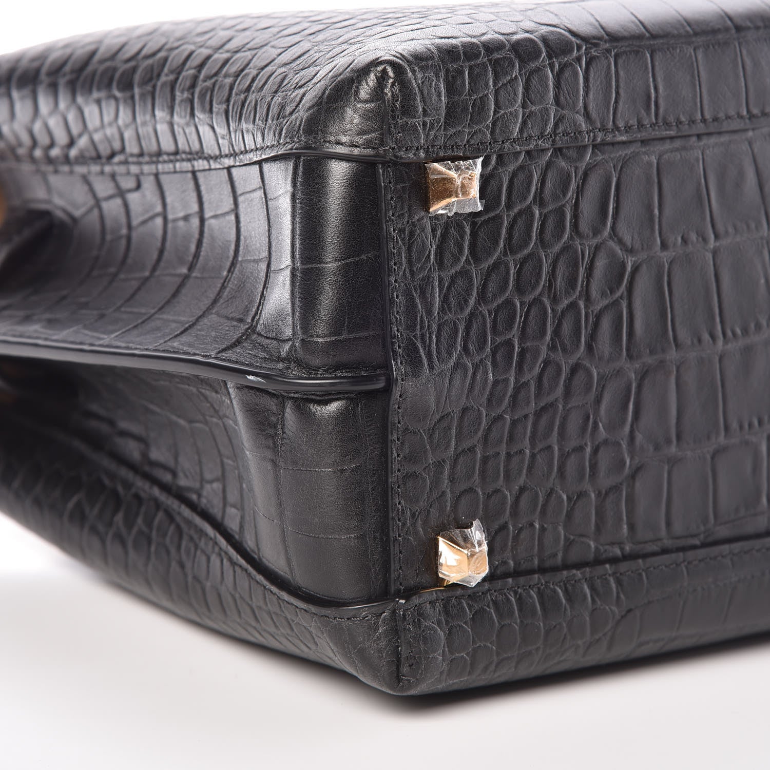 MCM Calfskin Crocodile Embossed Medium Milla Tote Black 5 of 9