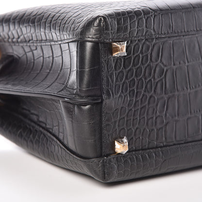 MCM Calfskin Crocodile Embossed Medium Milla Tote Black 5 of 9