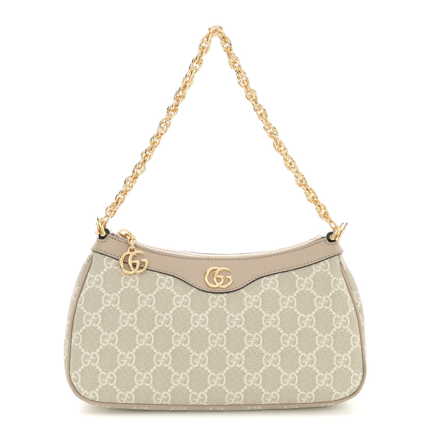 Gucci GG Supreme Monogram Textured Dollar Calfskin Web Small Ophidia GG Handbag Beige Mystic White Oatmeal 1 of 10
