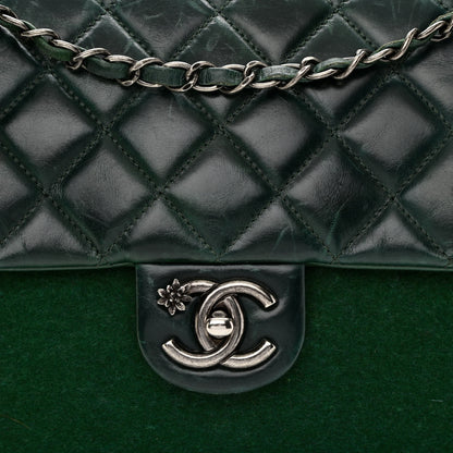 Chanel Felt Glazed Calfskin Quilted Edelweiss Flower Flap Dark Green 9 of 12