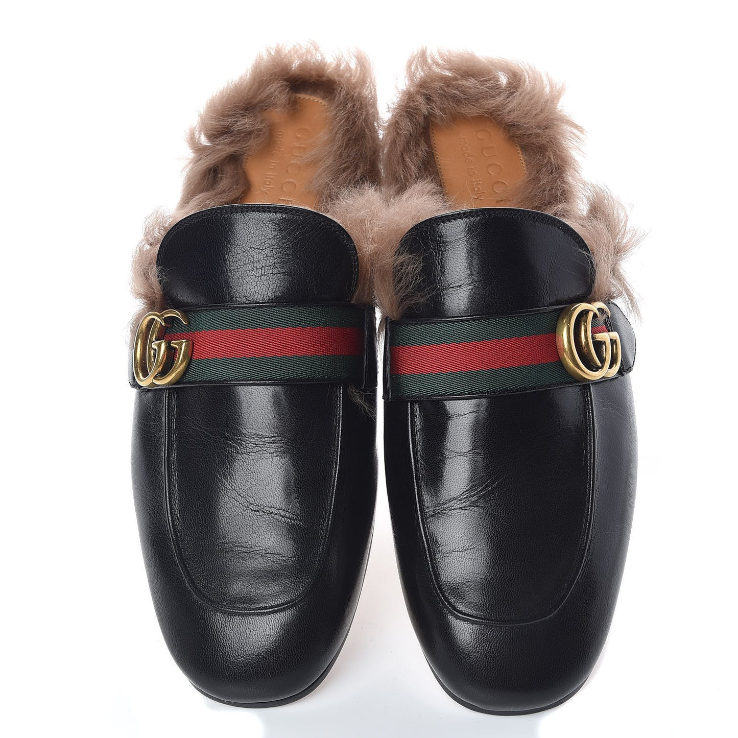Goatskin Fur Web GG Mens Princetown Slippers 9 Cocoa