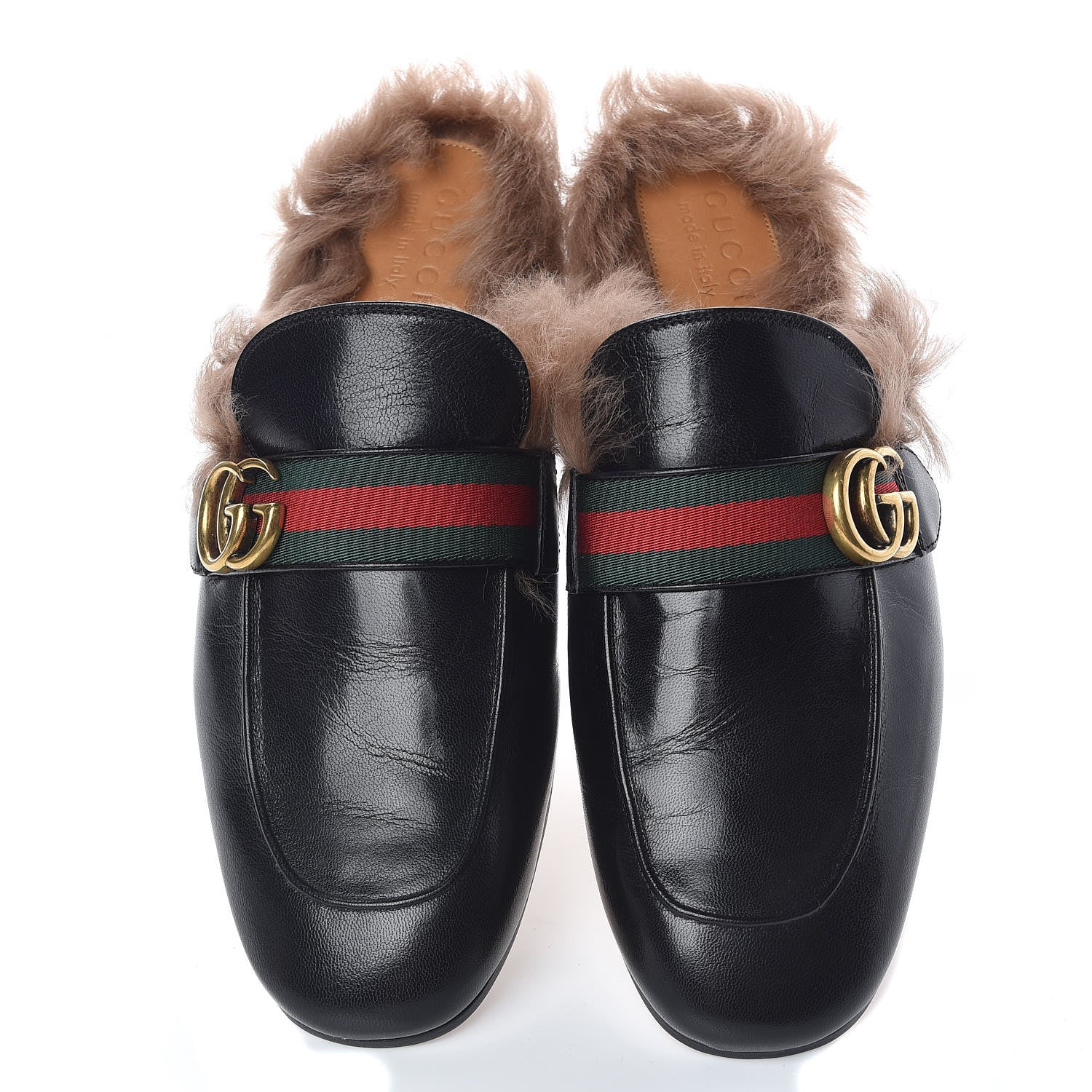 Gucci Goatskin Fur Web GG Mens Princetown Slippers 9 Cocoa 5 of 11