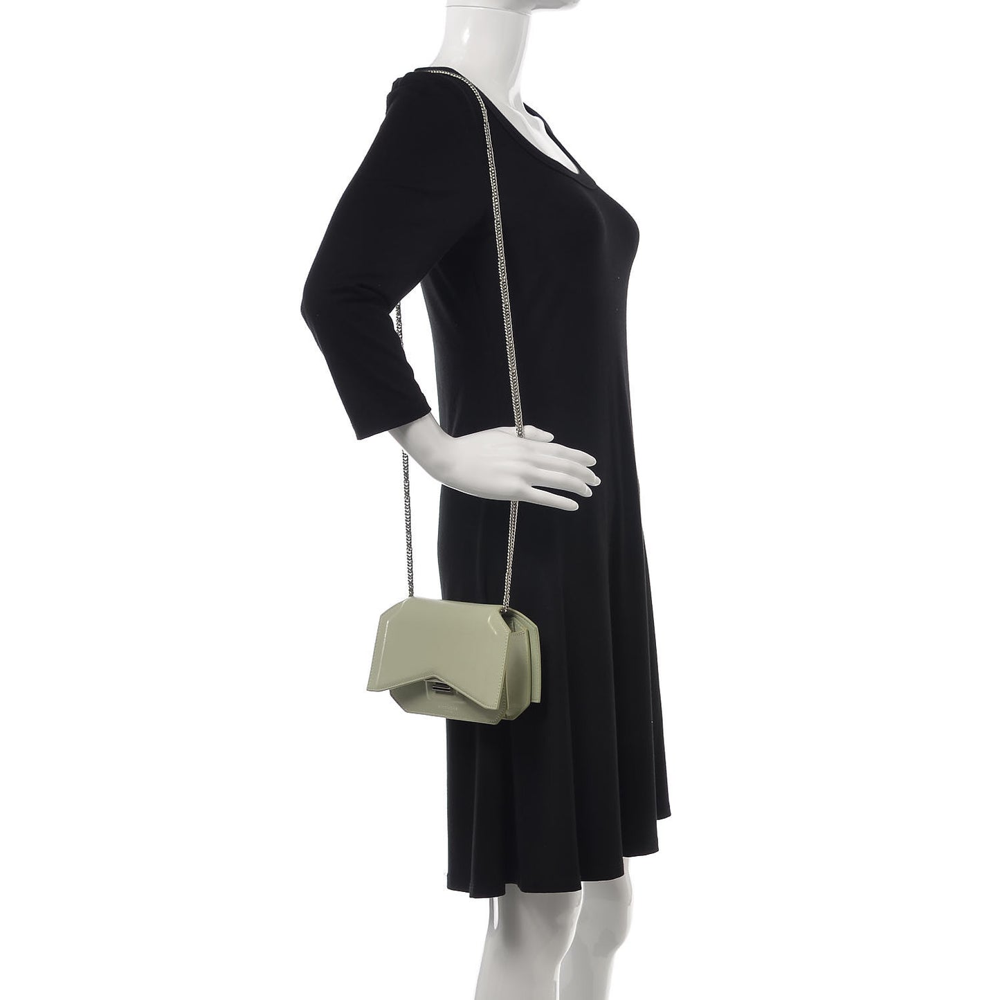 Calfskin Bow Cut Chain Wallet Aqua Green