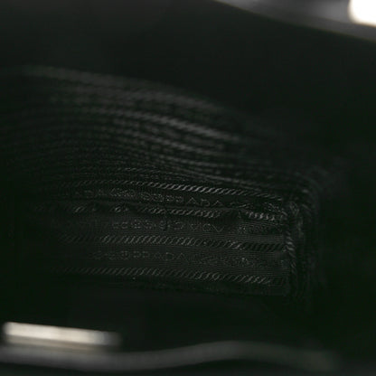 Prada Spazzolato Metal Triangle Logo Small Double Handle Crossbody Tote Black 5 of 10