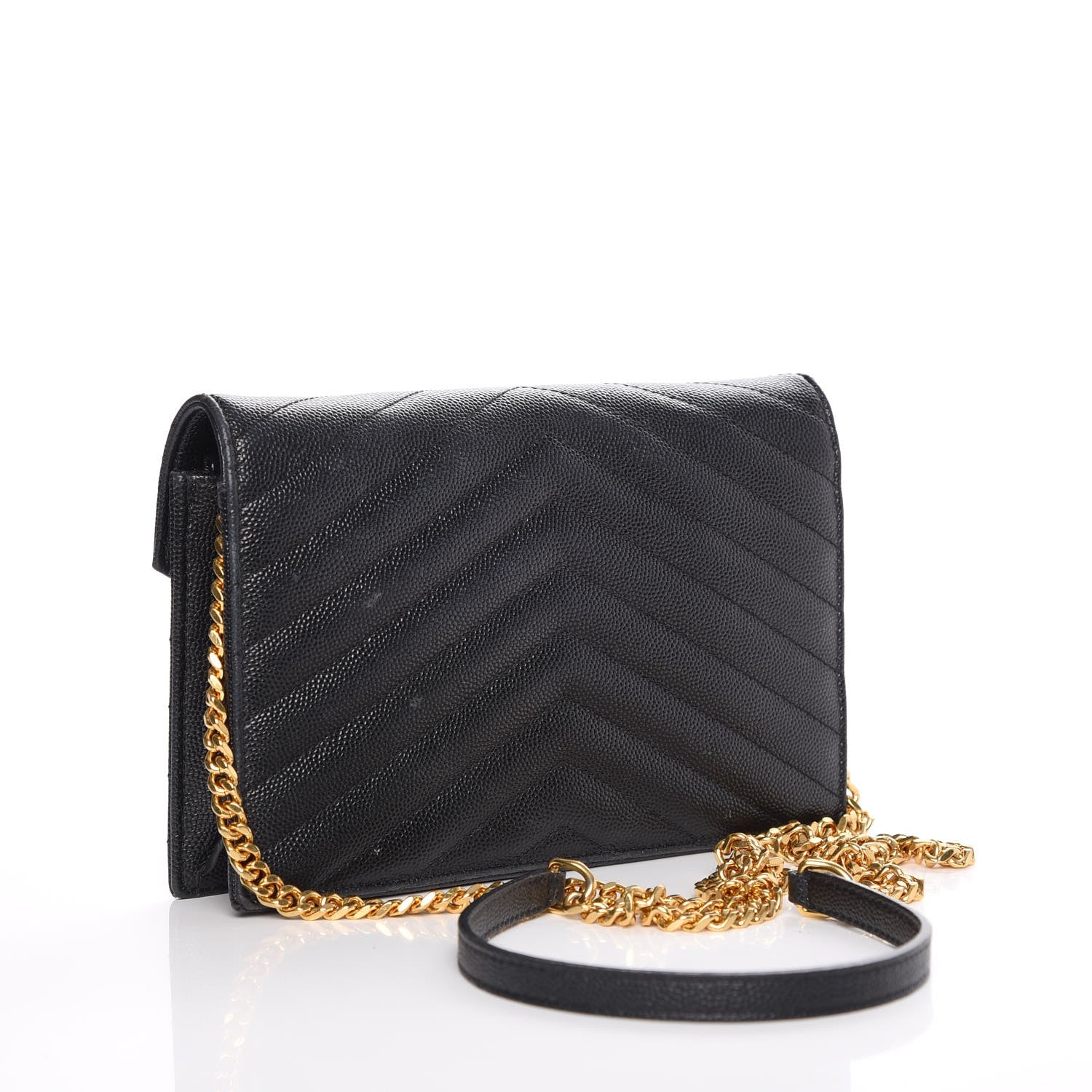 Saint Laurent Grain De Poudre Matelasse Chevron Monogram Envelope Chain Wallet Black 3 of 9