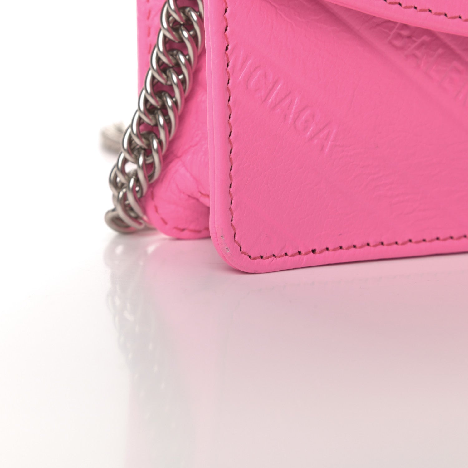 Balenciaga Shiny Goatskin Logo Embossed BB Wallet On Chain Acid Pink 11 of 11