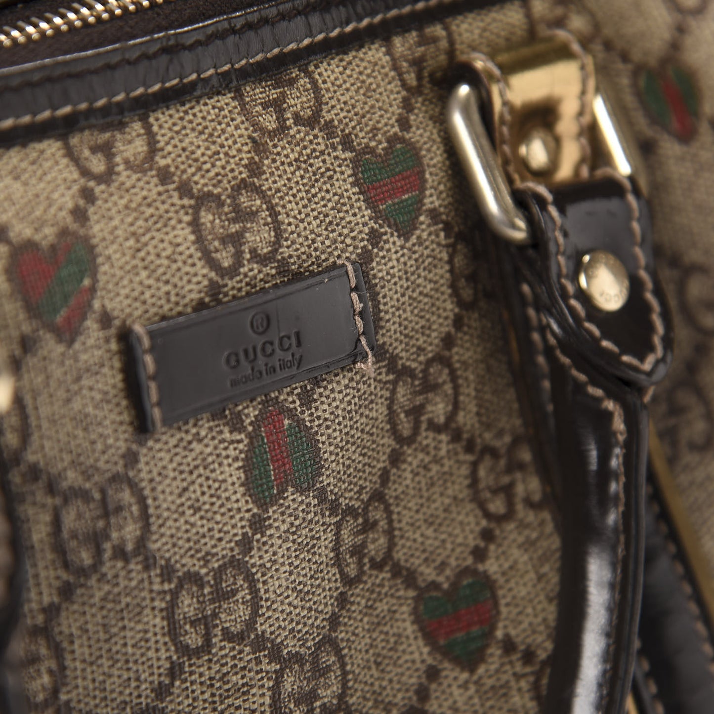 GG Plus Monogram Hearts Medium Joy Boston Dark Brown