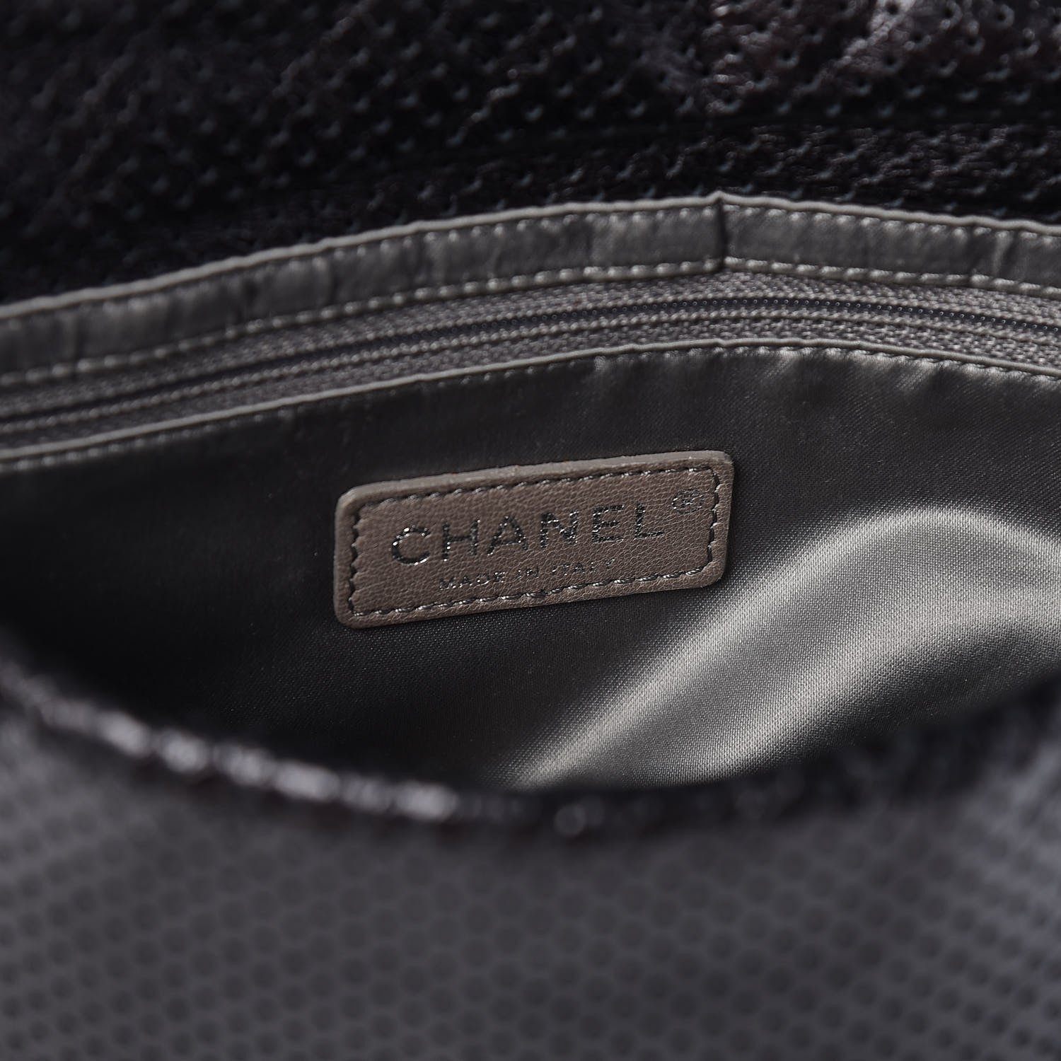 Chanel Metallic Crackled Calfskin Large Perforated Drill Flap Black 6 of 12