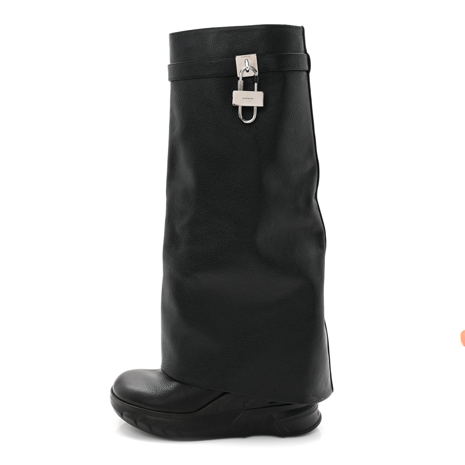 Givenchy Grained Calfskin Shark Lock Biker Knee Boots 40 Black 1 of 8