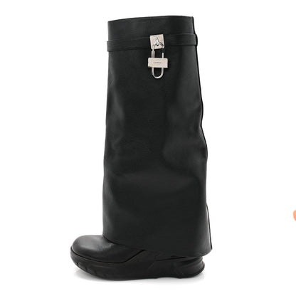 Givenchy Grained Calfskin Shark Lock Biker Knee Boots 40 Black 1 of 8