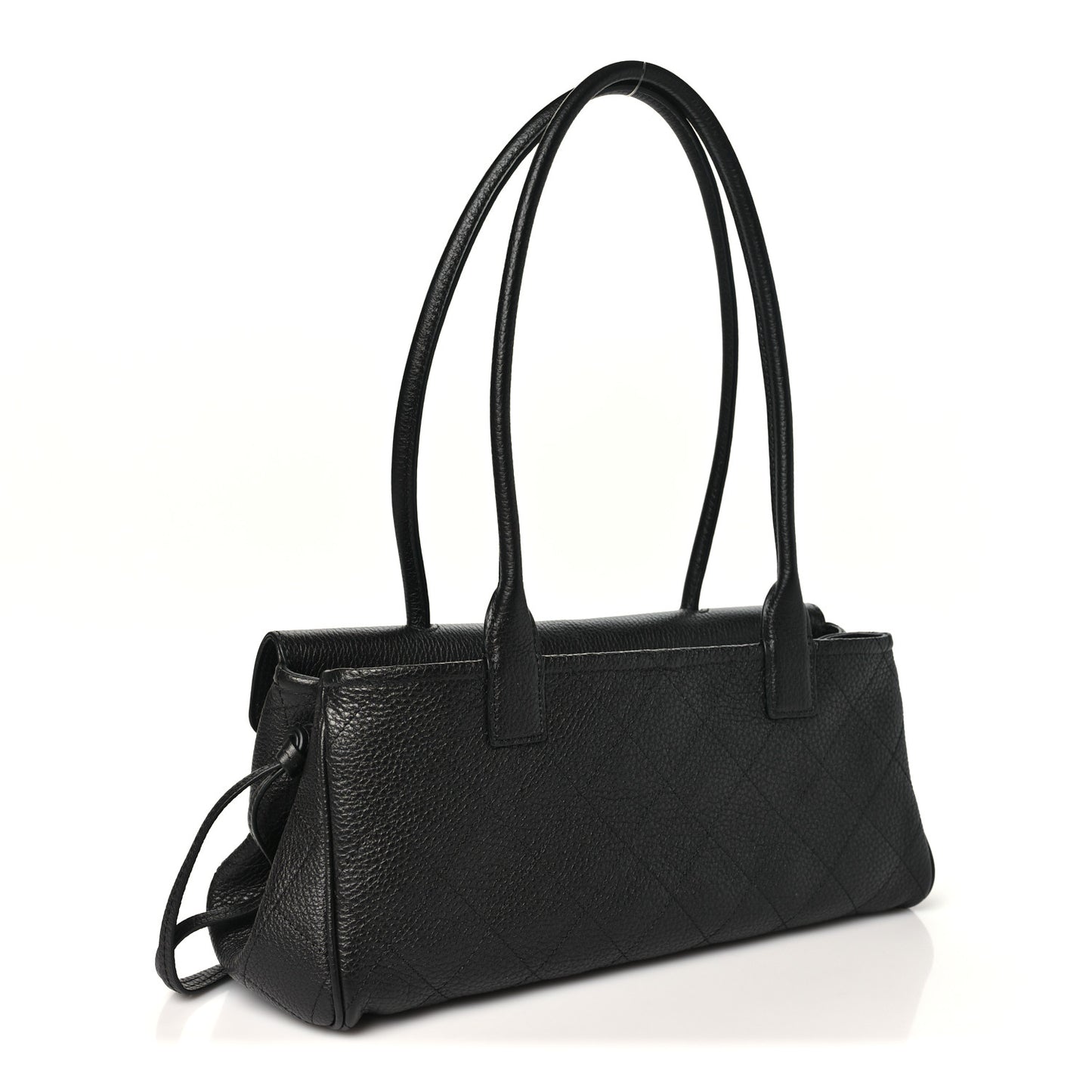 Grained Calfskin Stitched Urban Essentials Small Shopping Bag Black