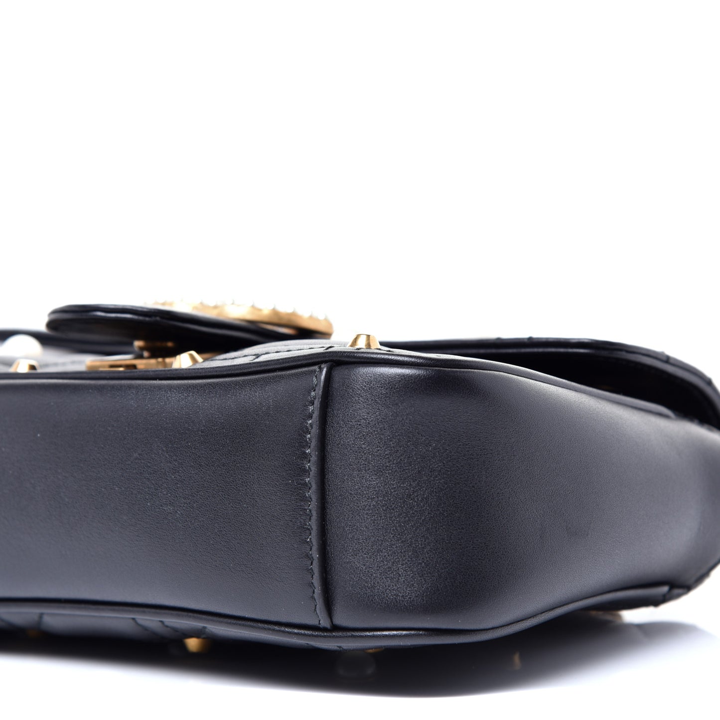 Calfskin Matelasse Studded Mini Pearly GG Marmont Shoulder Bag Black