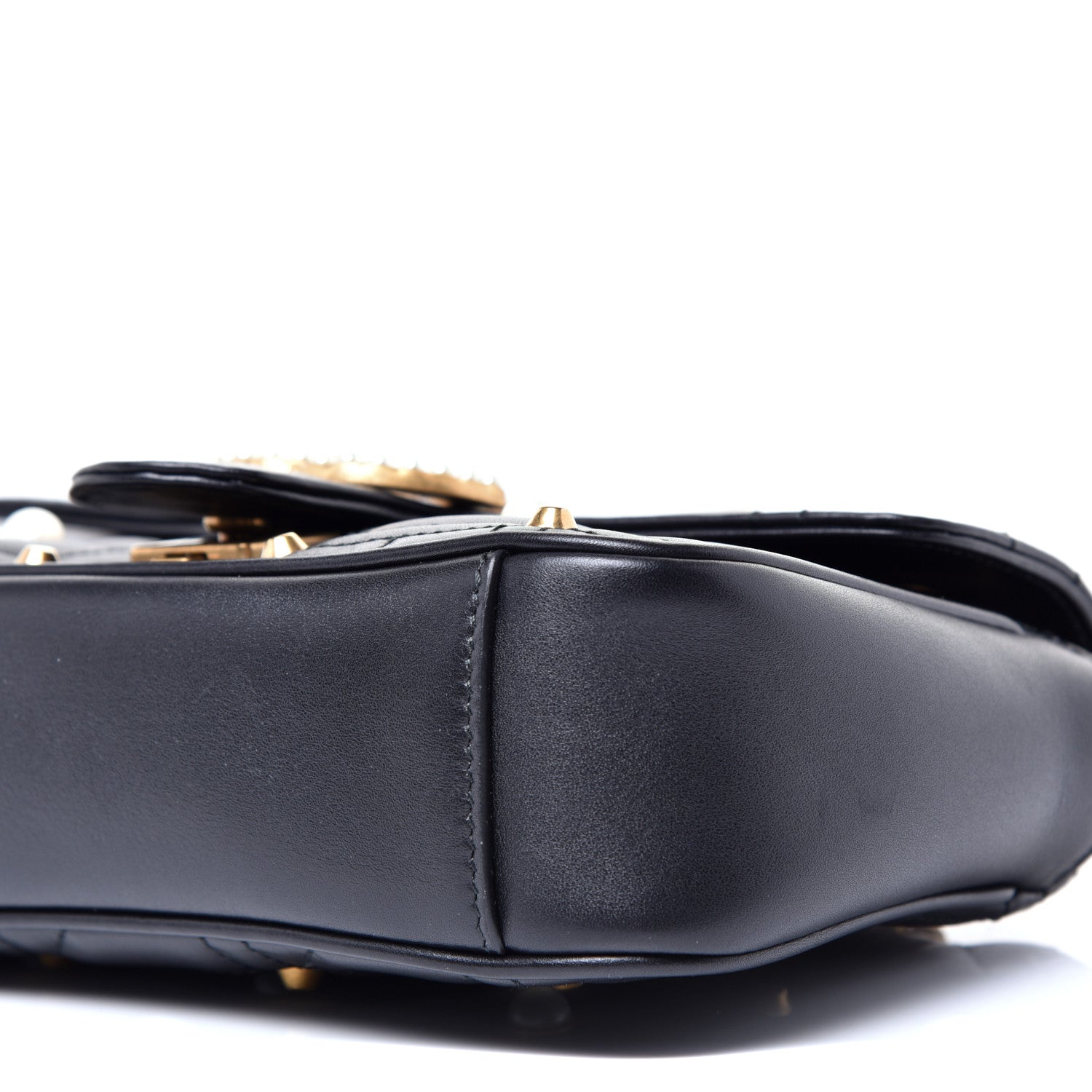 Gucci Calfskin Matelasse Studded Mini Pearly GG Marmont Shoulder Bag Black 7 of 11