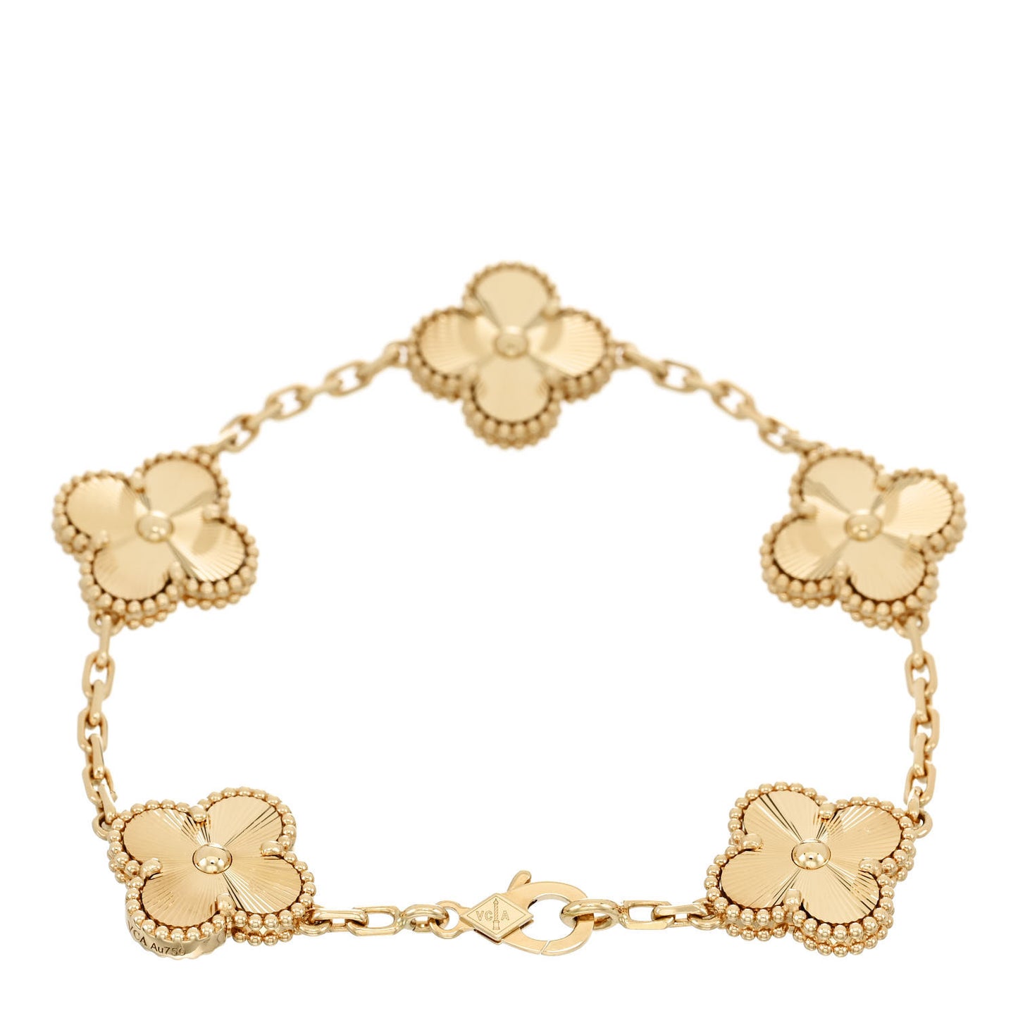 18K Yellow Gold 5 Motifs Guilloche Vintage Alhambra Bracelet