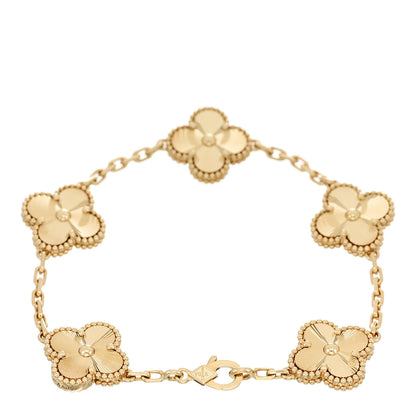 Van Cleef & Arpels 18K Yellow Gold 5 Motifs Guilloche Vintage Alhambra Bracelet 2 of 5