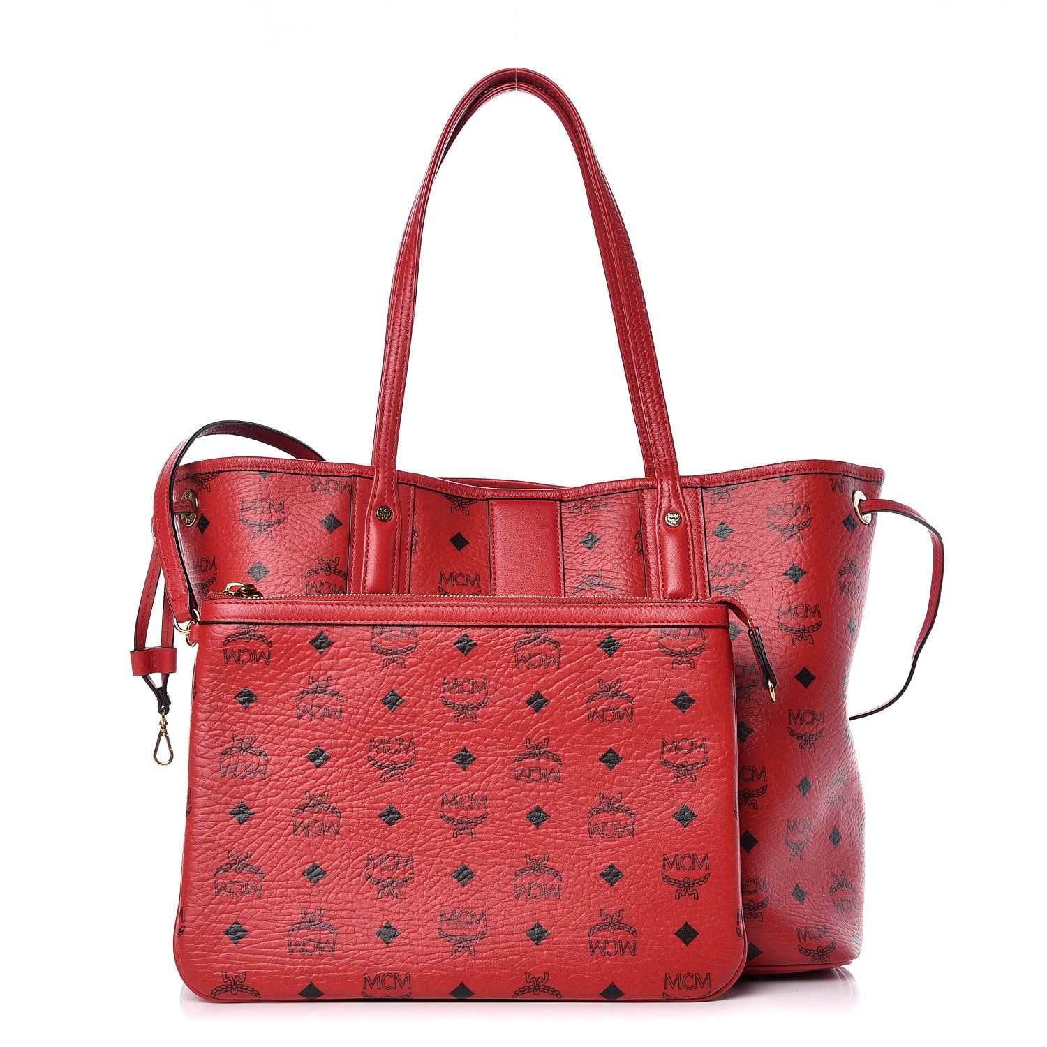 MCM Visetos Medium Liz Reversible Shopper Tote Ruby Red 4 of 14