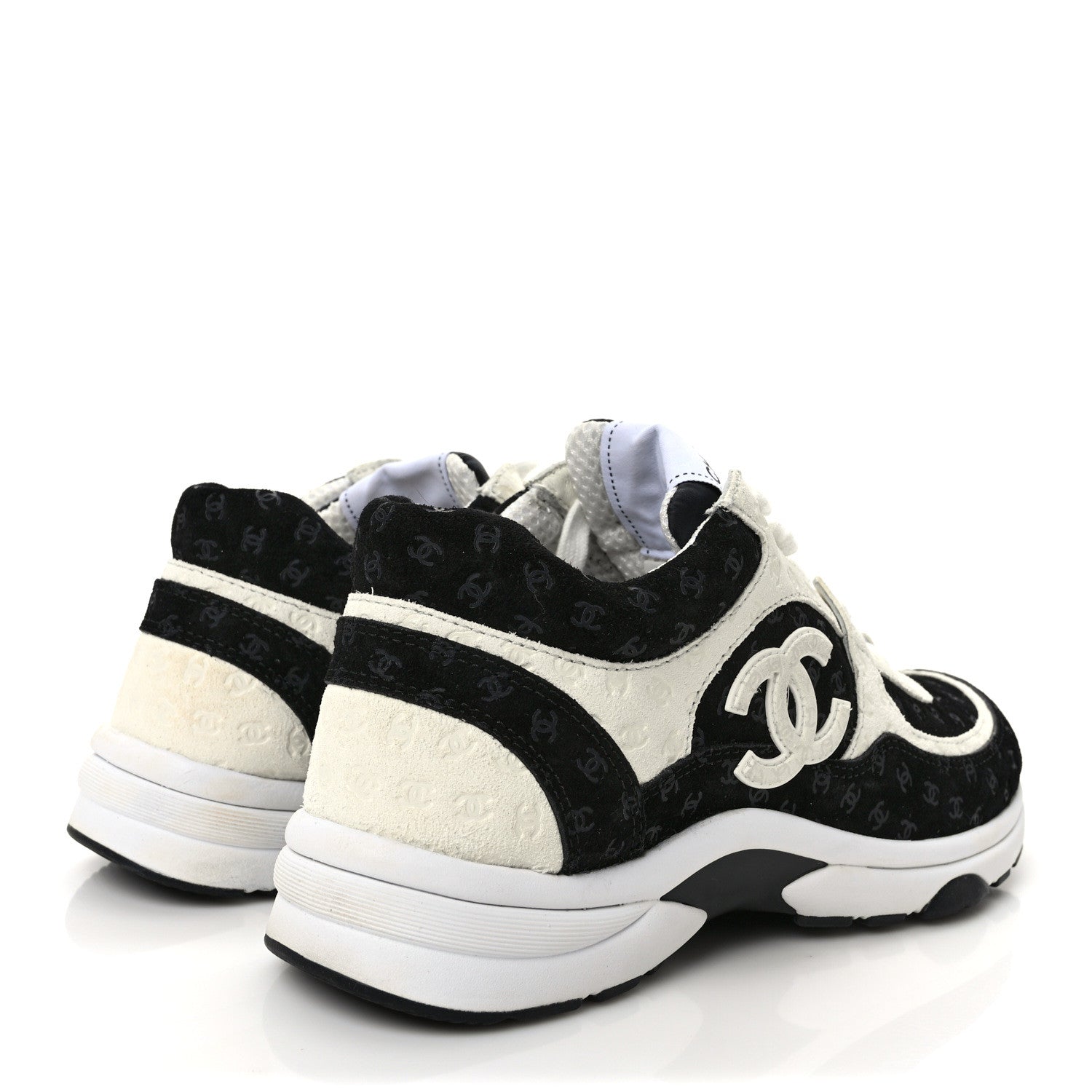Chanel Nylon Suede Calfskin Printed CC Sneakers 37 White Black 4 of 8