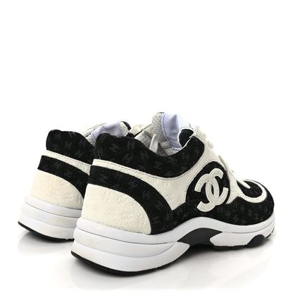 Chanel Nylon Suede Calfskin Printed CC Sneakers 37 White Black 4 of 8