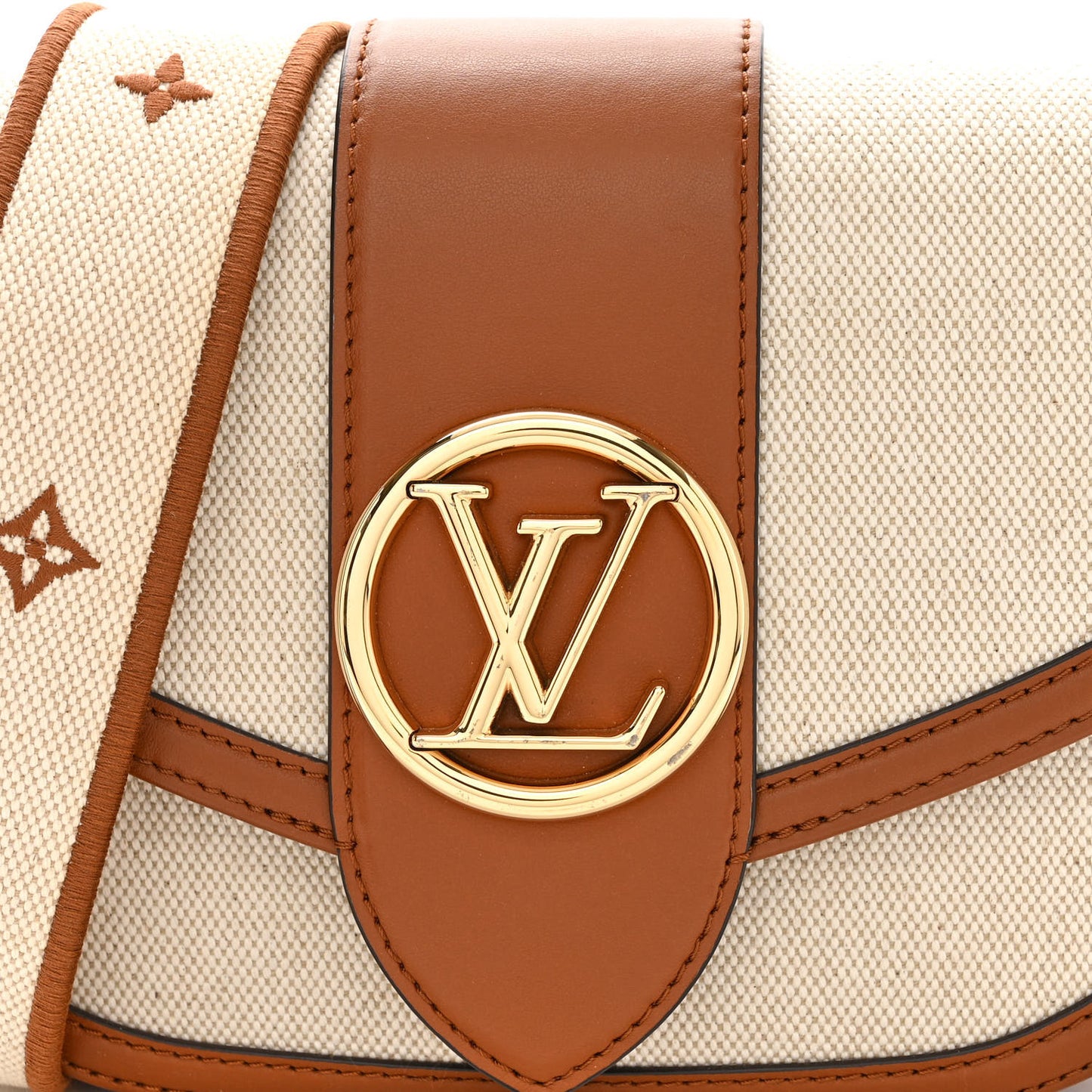 Canvas Smooth Calfskin LV Pont 9 Soft MM Caramel Brown