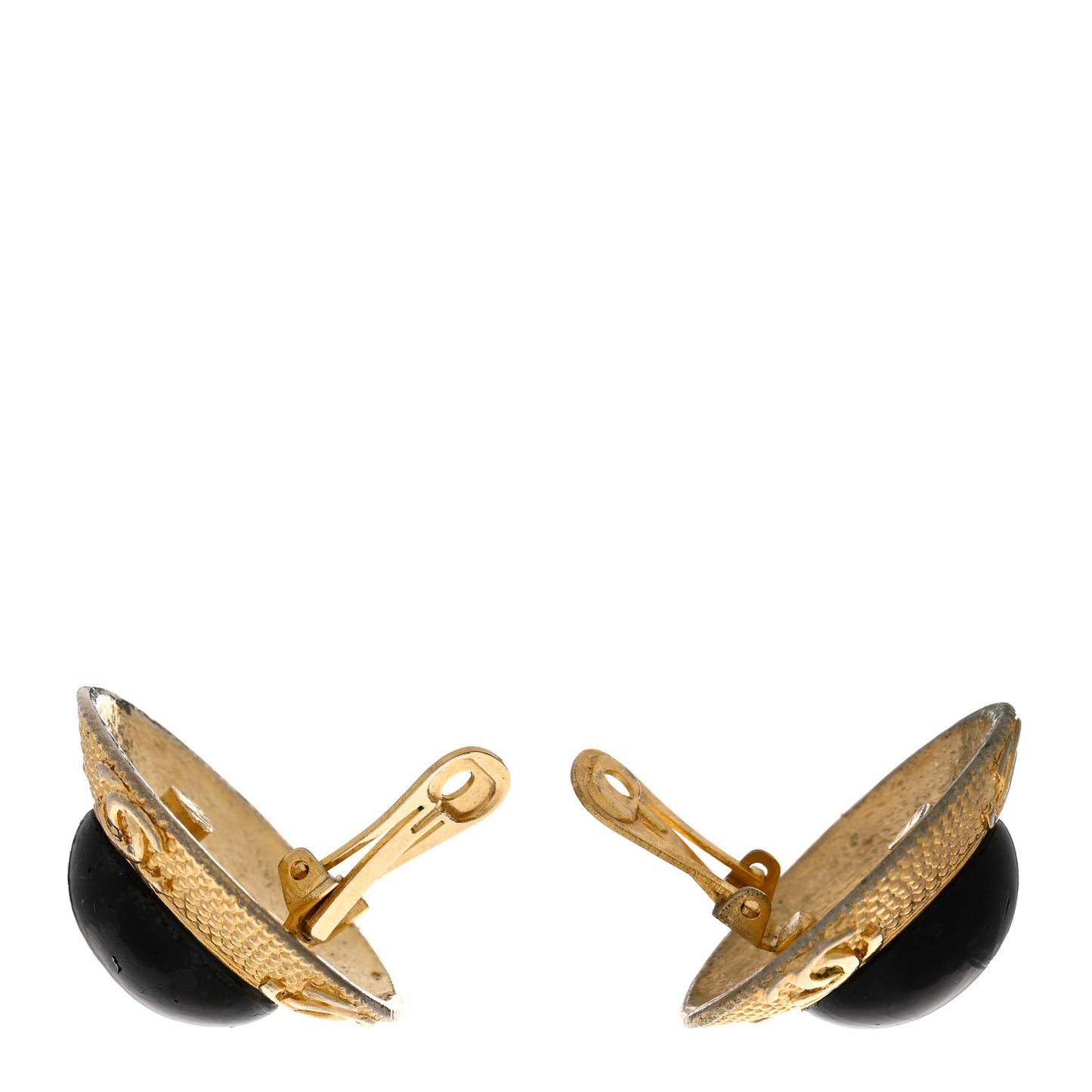 CC Round Clip On Earrings Black Gold