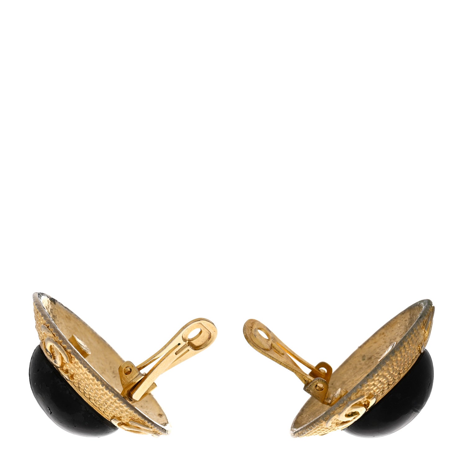 Chanel CC Round Clip On Earrings Black Gold 3 of 4
