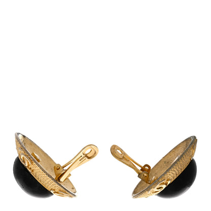 Chanel CC Round Clip On Earrings Black Gold 3 of 4