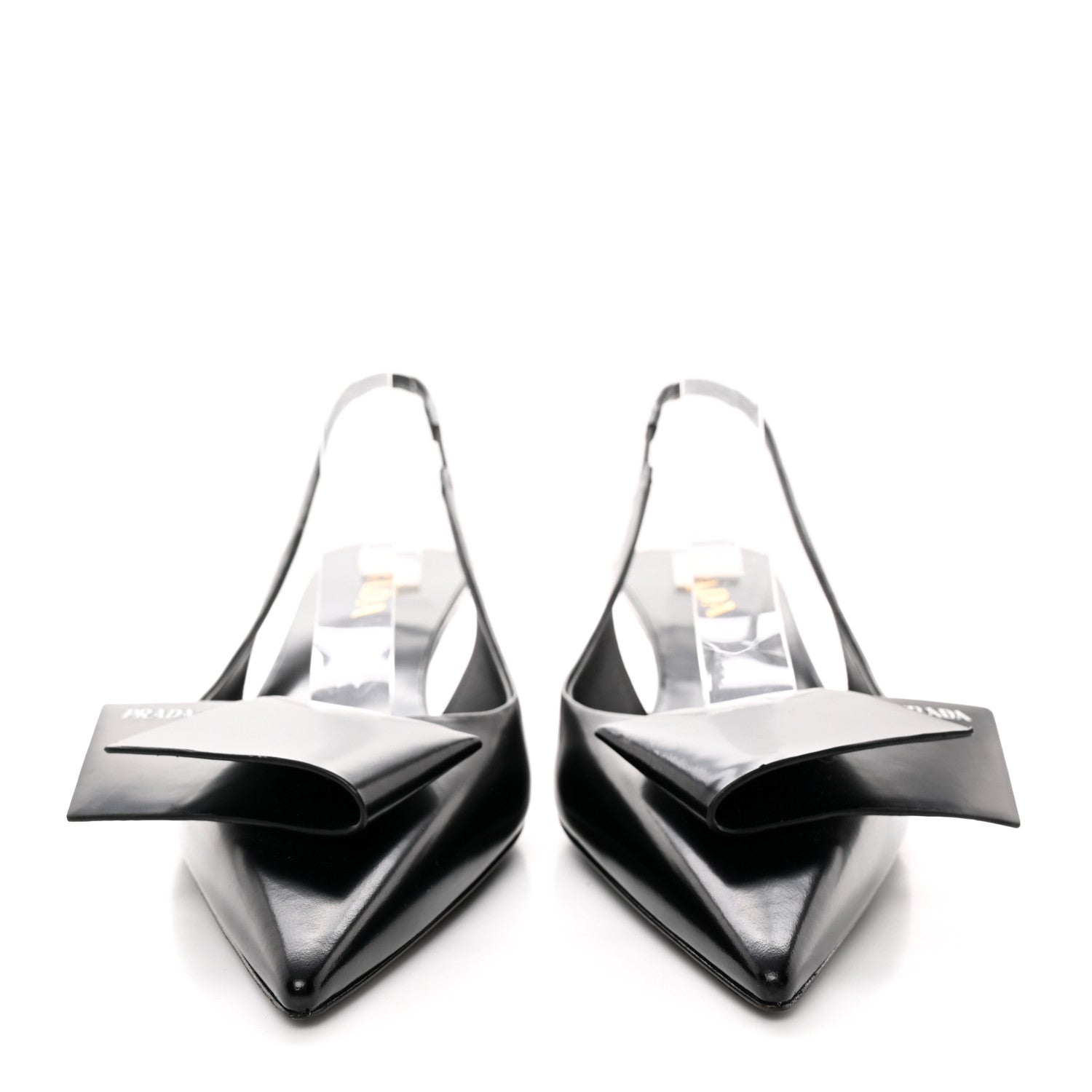Prada Spazzolato Logo Pointed Toe 45mm Slingback Pumps 40 Black 2 of 12