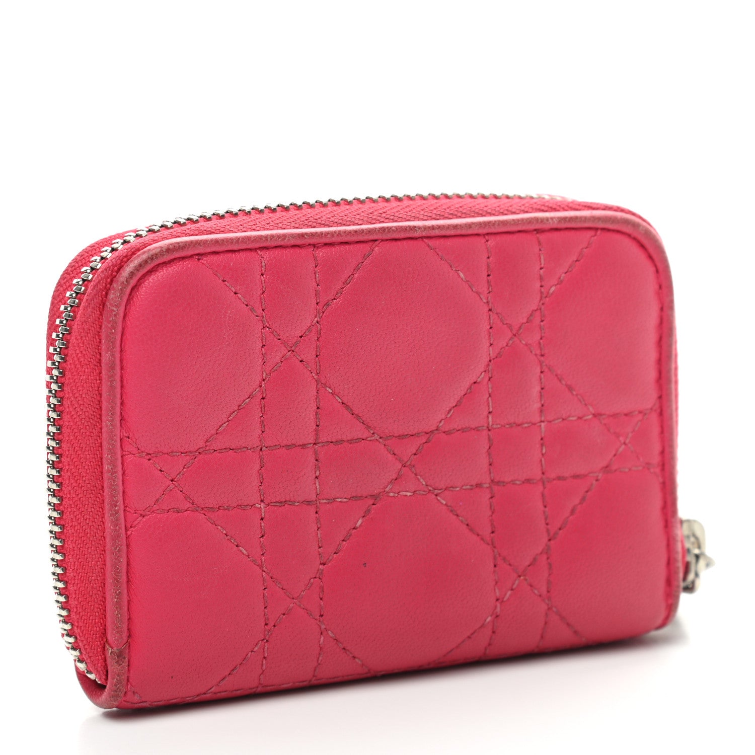 Christian Dior Lambskin Cannage Mini Lady Dior Zip Portemonnaie Fuchsia 3 of 13
