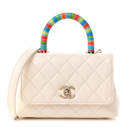 Chanel Goatskin Quilted Extra Mini Rainbow Coco Handle Flap White 1 of 10