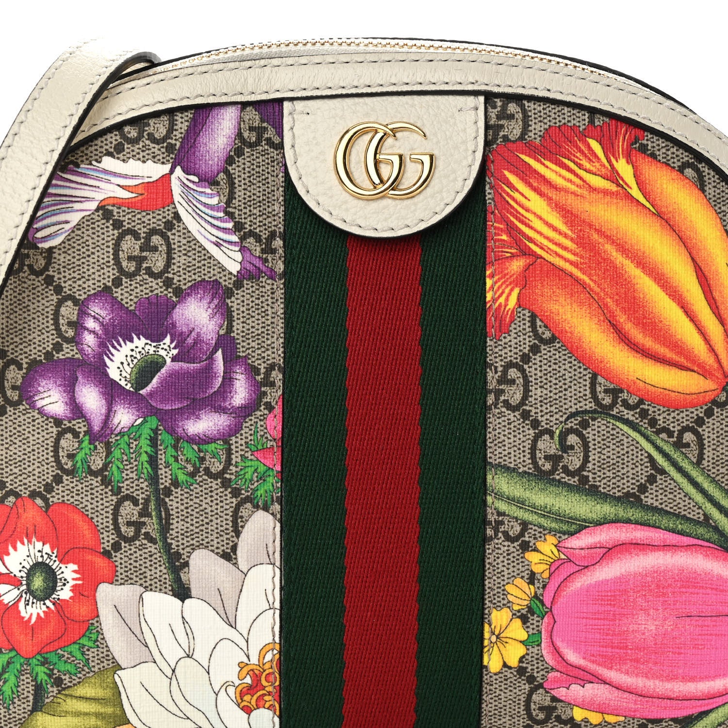 Gucci GG Supreme Monogram Flora Web GG Small Ophidia Dome Shoulder Bag White 8 of 10