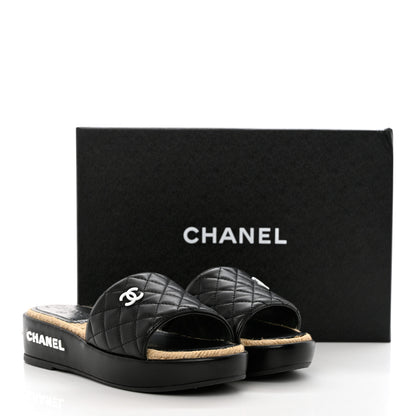 Chanel Lambskin Quilted CC Mules Sandals 36 Black White 13 of 13