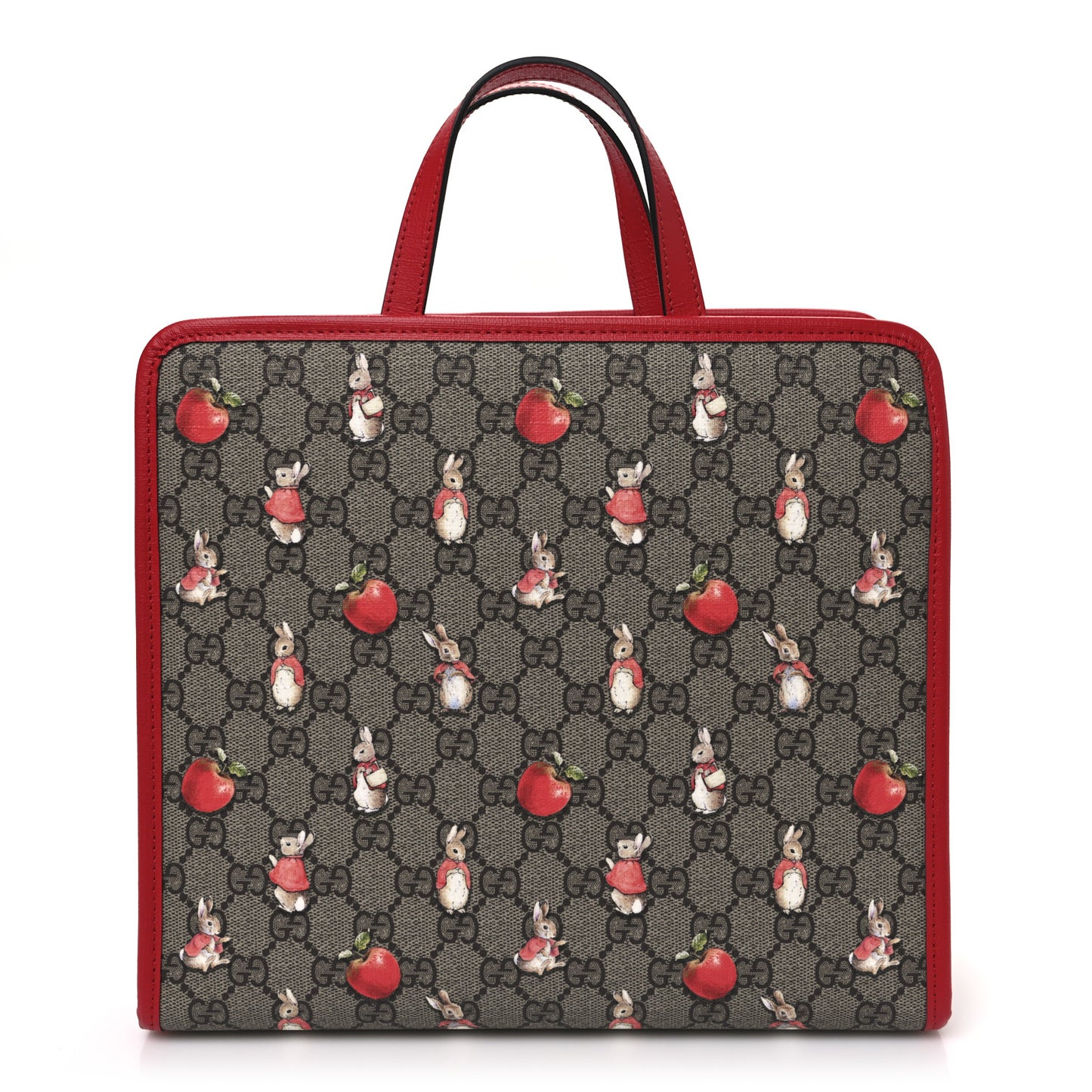 X Peter Rabbit GG Supreme Monogram Rabbit Apple Childrens Tote Beige Ebony Multicolor Bright Hibiscus