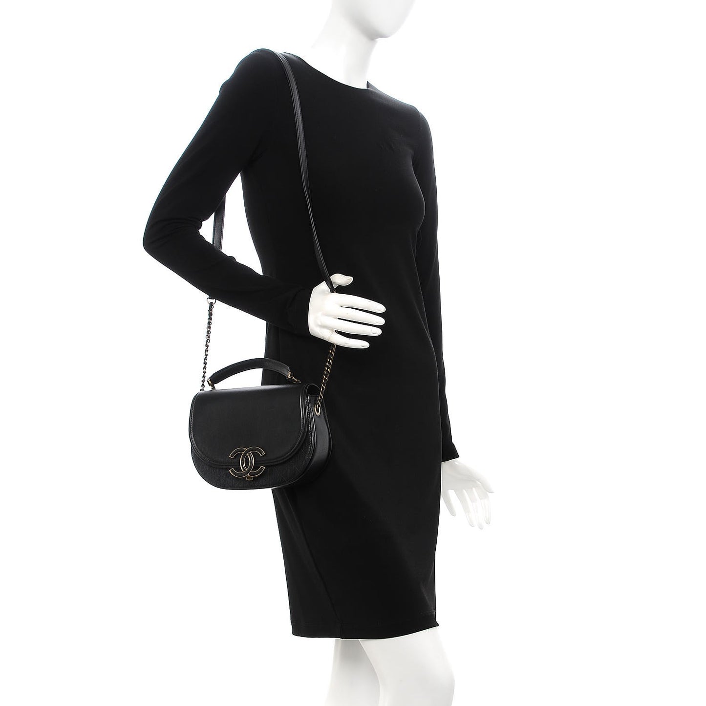 Shiny Calfskin Goatskin Quilted Small Coco Curve Messenger Flap Black
