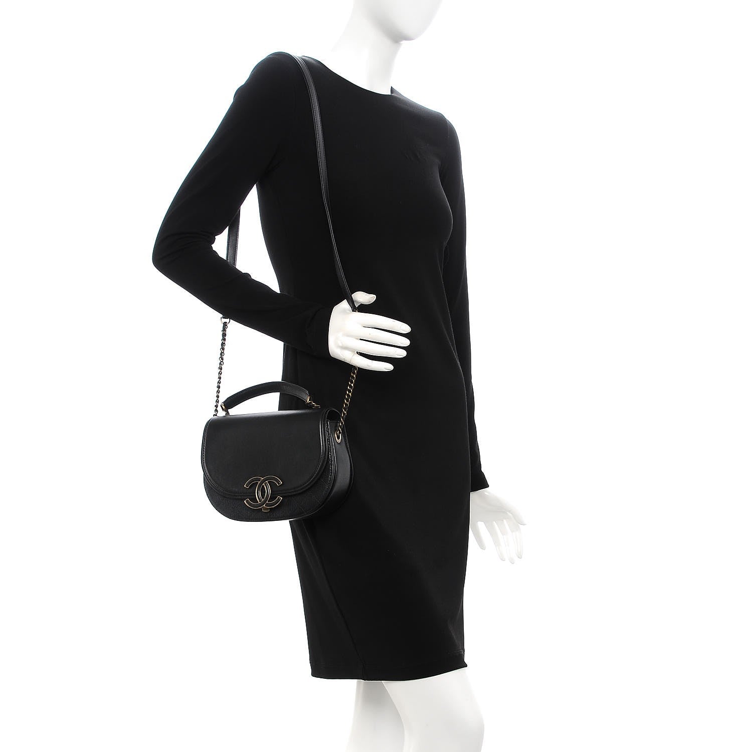 Chanel Shiny Calfskin Goatskin Quilted Small Coco Curve Messenger Flap Black 2 of 10