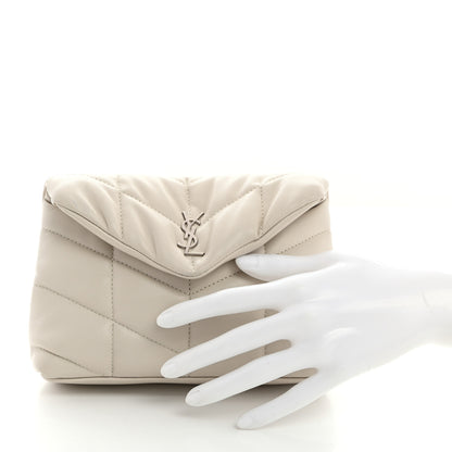 Saint Laurent Lambskin Monogram Loulou Puffer Pouch Clutch Crema Soft 2 of 9