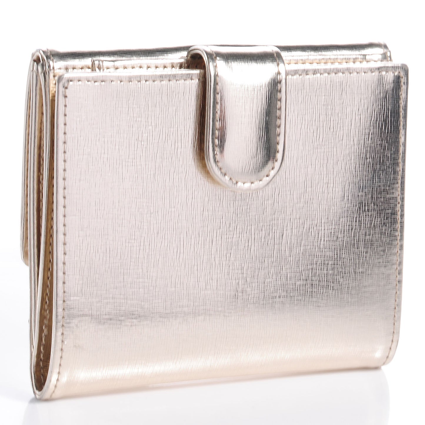 Textured Metallic Calfskin CC French Wallet Gold