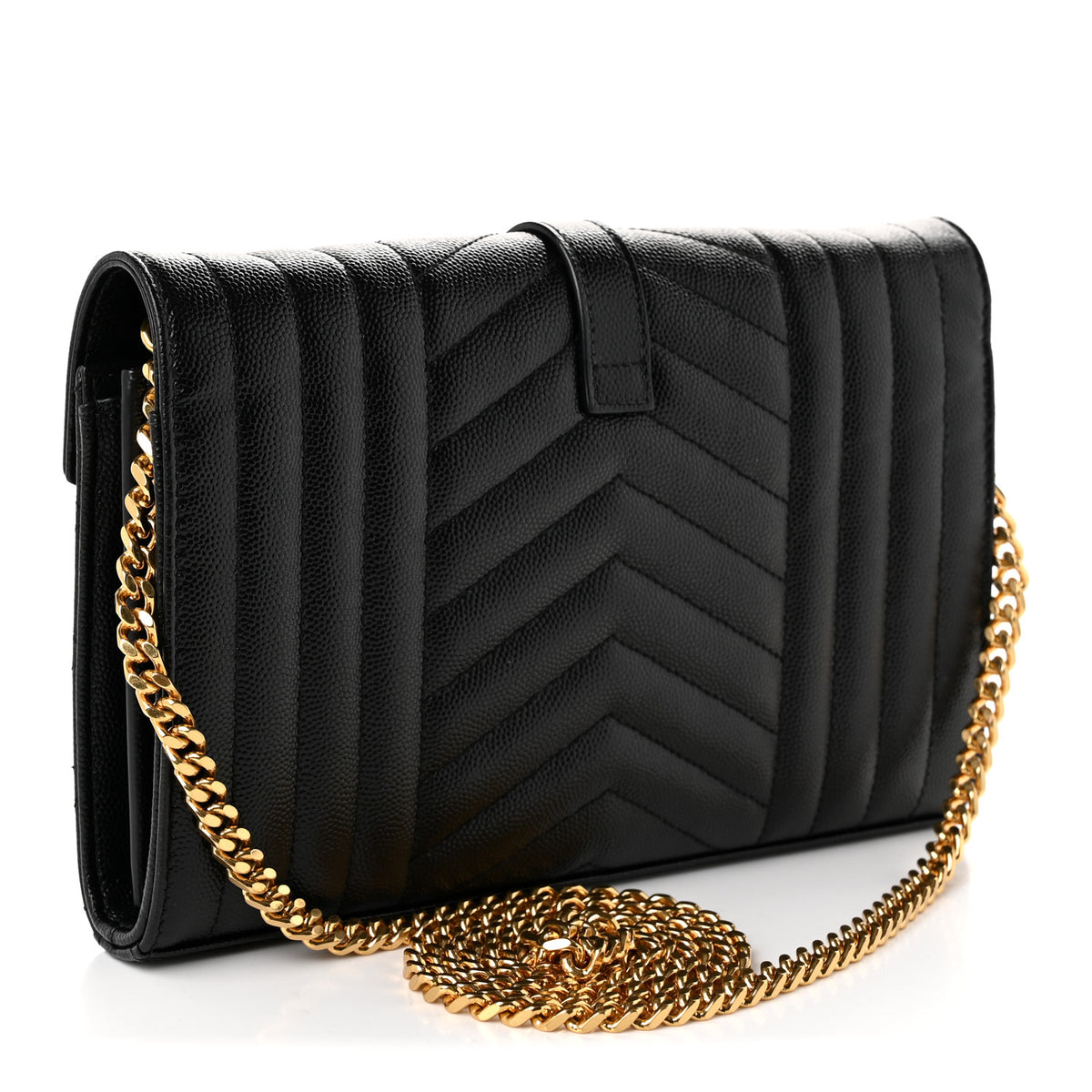 Saint Laurent Grain De Poudre Mixed Matelasse Triquilt Monogram Chain Wallet Black 3 of 10