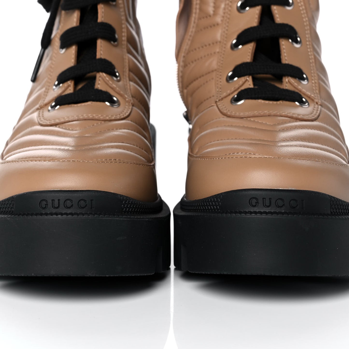 Nappa Frances GG Matelasse Platform Combat Boots 37 Natural Tan