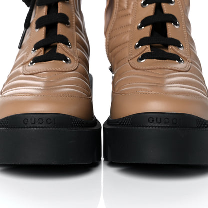 Gucci Nappa Frances GG Matelasse Platform Combat Boots 37 Natural Tan 10 of 12