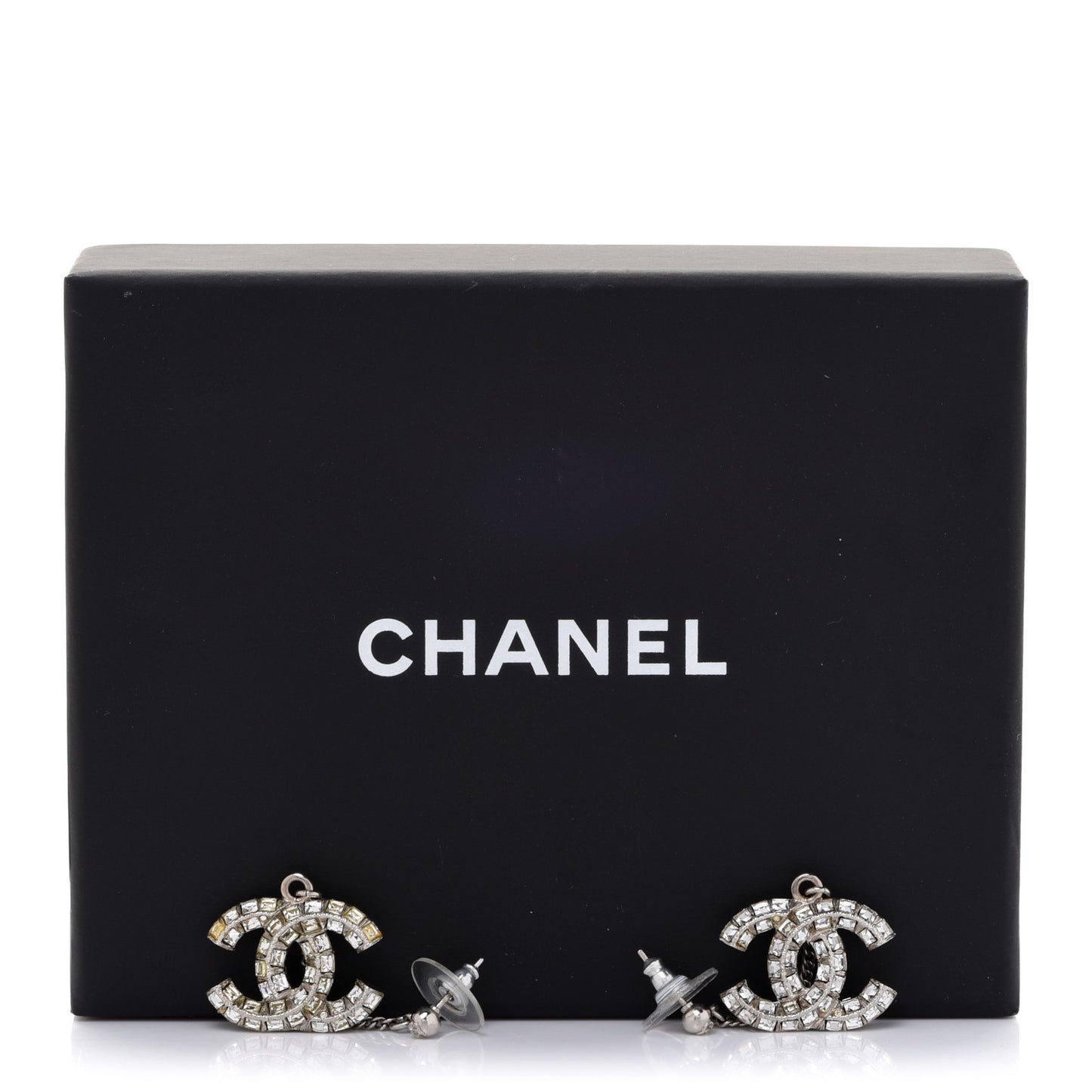 Baguette Crystal CC Drop Earrings Silver