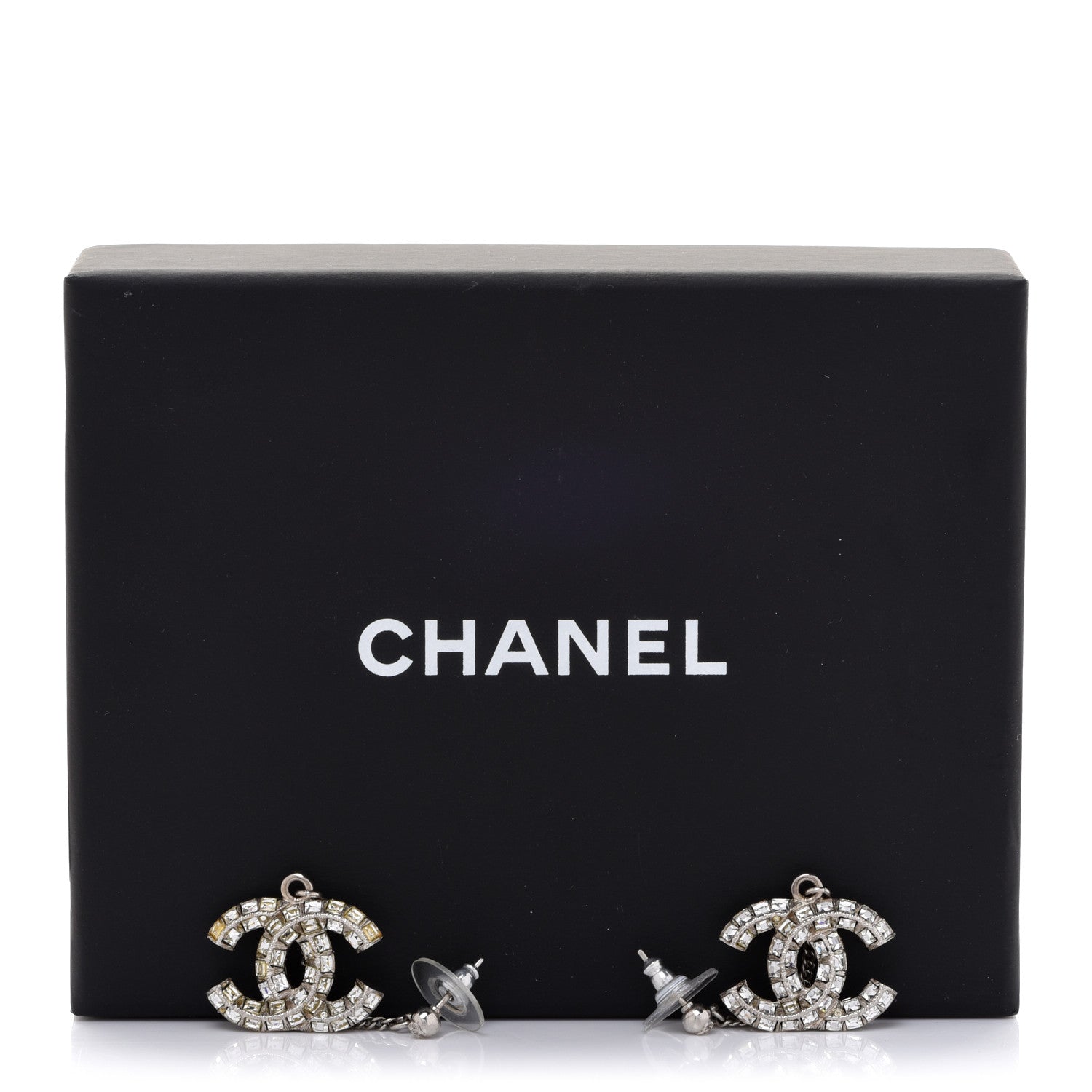 Chanel Baguette Crystal CC Drop Earrings Silver 4 of 4