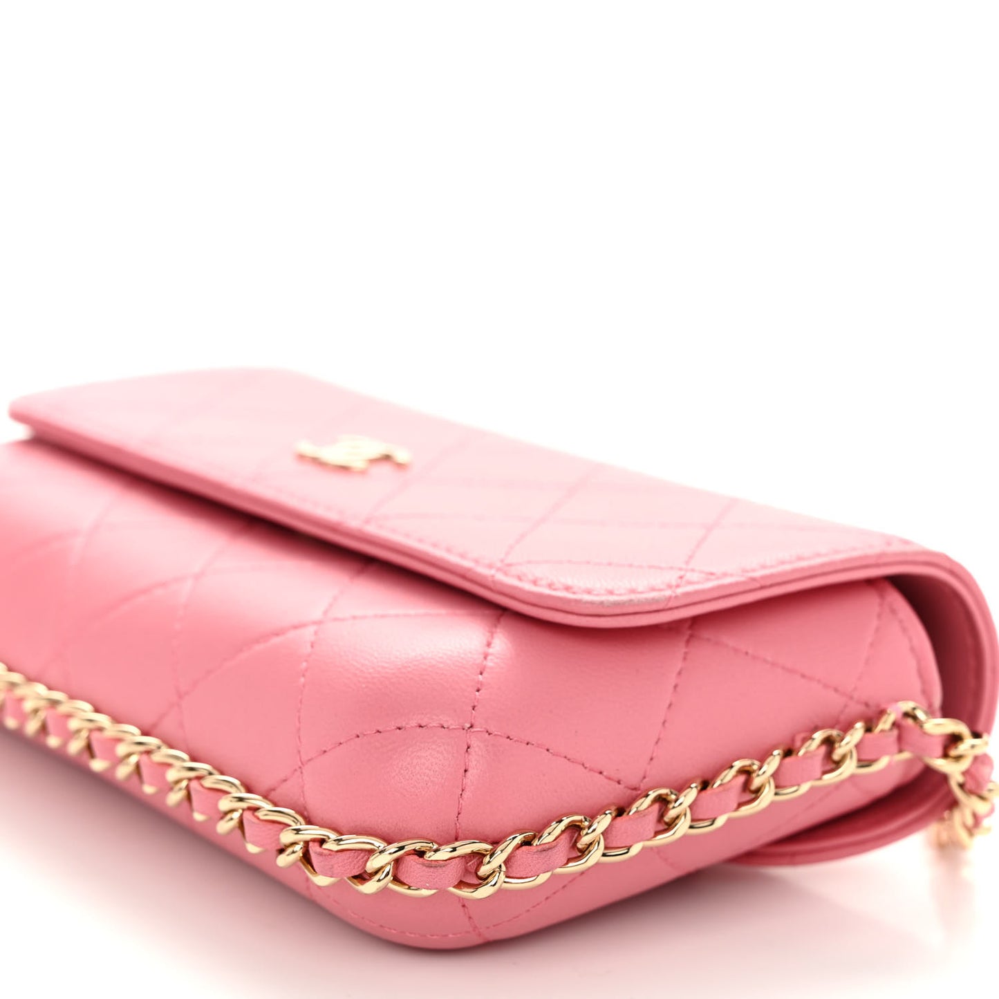 Calfskin Diamond Stitched Chain Around Flap Phone Holder Dark Pink