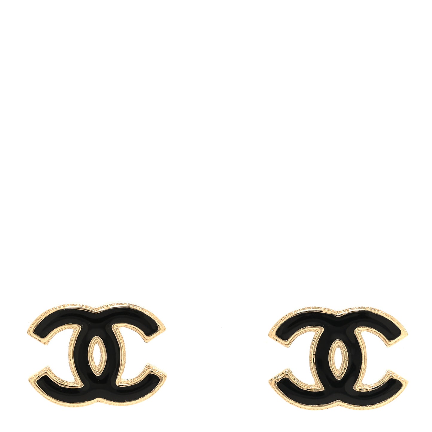 Metal Enamel CC Earrings Black Gold