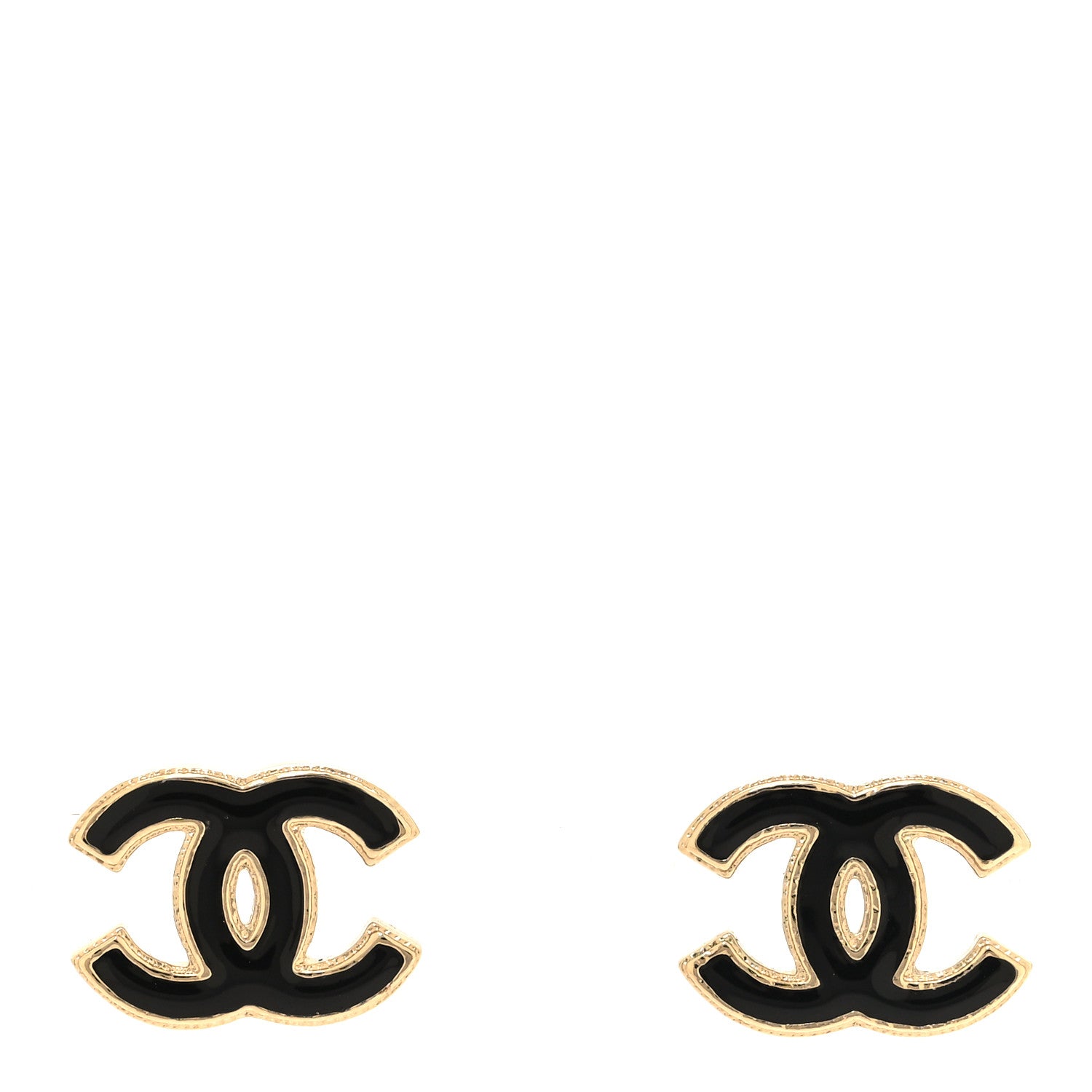 Chanel Metal Enamel CC Earrings Black Gold 1 of 5