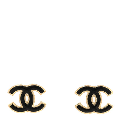 Chanel Metal Enamel CC Earrings Black Gold 1 of 5